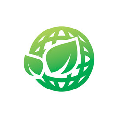 green nature leaf globe earth wireframe color line logo design
