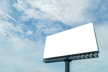 white blank billboard on blue sky and cloud background