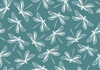 Seamless pattern with dragonflies. Vector background. - 353314640
