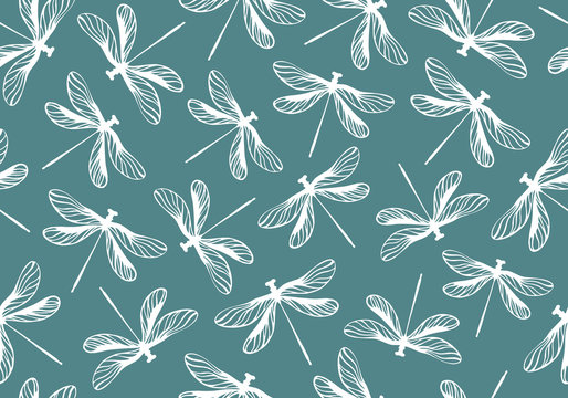 Seamless pattern with dragonflies. Vector background.