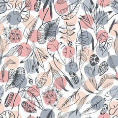 Tropical trendy seamless pattern with exotic palm leaves.