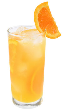 Cocktail with orange juice and ice cube isolated