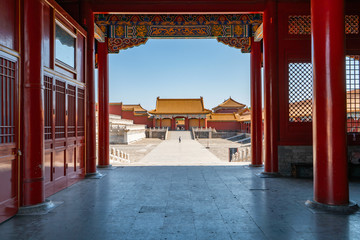 Gate way in the forbidden city. Chinese traditional buildings.