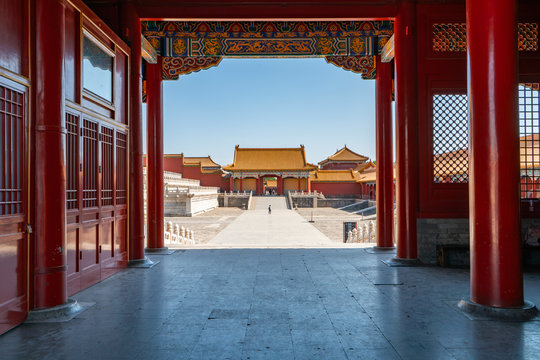 Gate way in the forbidden city. Chinese traditional buildings.
