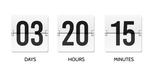 Countdown flip clock. Counter mechanical banner. Scoreboard or flipboard