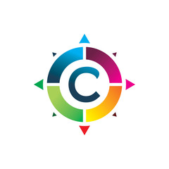 creative circle compass full color letter c logo design
