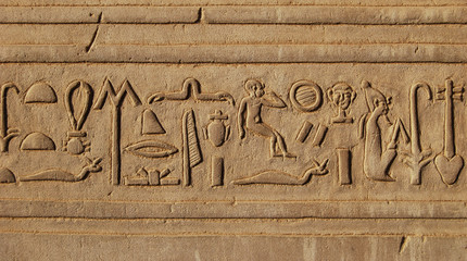 Ancient hieroglyph and relief in a Temple in Egypt