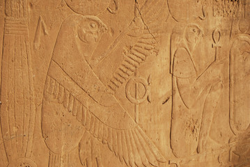 Ancient hieroglyph and relief in a Temple in Egypt