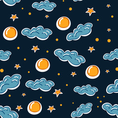 The illustration contains an image of a pattern with a starry sky and moons.