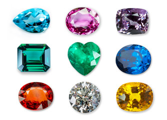 Bright gems isolated on a white background