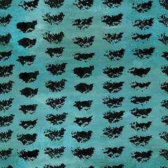 Hand-drawn pattern of black stains on the blue background.