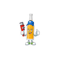 Fototapeta premium Bottle of beer Cartoon drawing concept work as smart Plumber