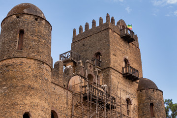 ruins of Fasil Ghebbi, Royal fortress-city castle in Gondar, Ethiopia. Imperial palace is called Camelot of Africa. UNESCO World Heritage Site.