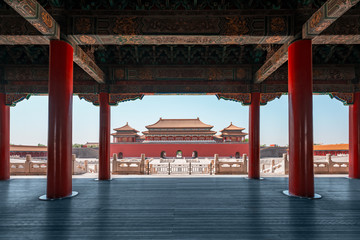 Forbidden city in Beijing China. Chinese traditional symbols.