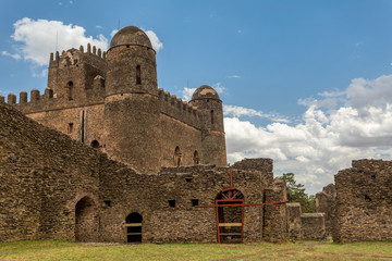 Fototapeta na wymiar ruins of Fasil Ghebbi, Royal fortress-city castle in Gondar, Ethiopia. Imperial palace is called Camelot of Africa. UNESCO World Heritage Site.