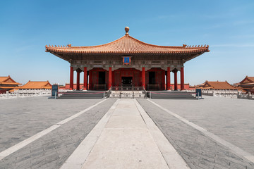 Forbidden city in Beijing China. Chinese traditional symbols.Translation:The Hall of Central Harmony