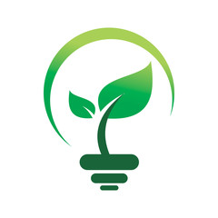 green nature leaf idea bulb logo design