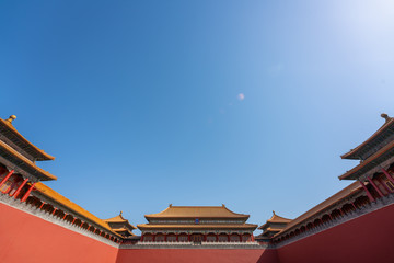 Chinese traditional building in forbidden city. Translation: Main Gate.
