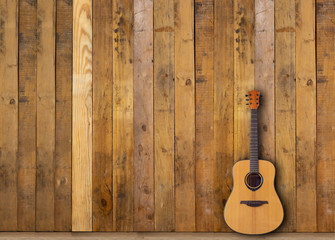 Acoustic guitar on wood floors