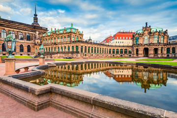 Exciting morning view of famous Zwinger palace (Der Dresdner Zwinger) Art Gallery of Dresden. Superb summer scene in Dresden, Saxony, Germany, Europe. Traveling concept background.