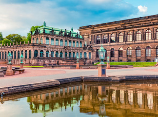 Fototapeta premium Splendid morning in famous Zwinger palace (Der Dresdner Zwinger) Art Gallery of Dresden. Bright spring scene in Dresden, Saxony, Germany, Europe. Traveling concept background.