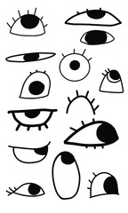 Different types of eyes hand drawn vector illustration set in cartoon style on white background