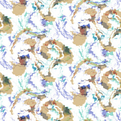 Seamless pattern caustic design. Multicolor print with swirls and wavy elements. Watercolor effect. Suitable for bed linen, leggings, shorts and fashion industry.