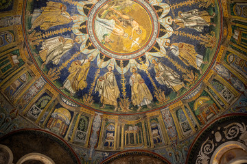Fototapeta na wymiar The ceiling mosaic in the Baptistry of Neon in Ravenna. Italy