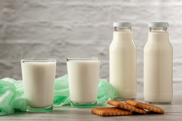 Homemade kefir or yogurt with probiotics on a white background with copy space. Kefir Lose weight diet concept.