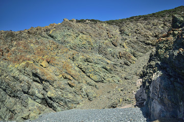 Rocky coast of the sea - granite erosion at Kipos beach, Samothraki island, Greece, Aegean sea