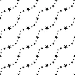 Stars background, black white seamless pattern vector