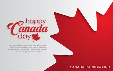 Fotobehang Happy Canada Day background with red maple leaf. vector illustration. paper art style © Vectoro