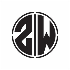 ZW Logo initial with circle line cut design template on white background