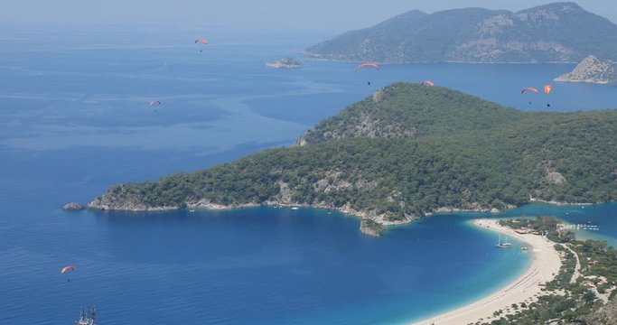 paragliding para gliding oludeniz fethiye turkey babadag blue lagoon scenery on the sea of mediterranean