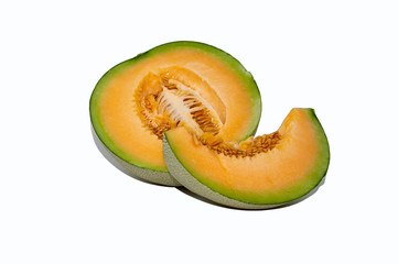 two piece melon solated on white background with clipping paths