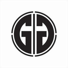 GG Logo initial with circle line cut design template on white background