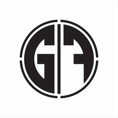GF Logo initial with circle line cut design template on white background