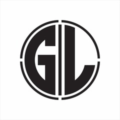 GL Logo initial with circle line cut design template on white background