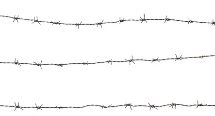 three barbed wire fence on white background