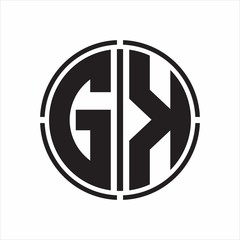 GK Logo initial with circle line cut design template on white background