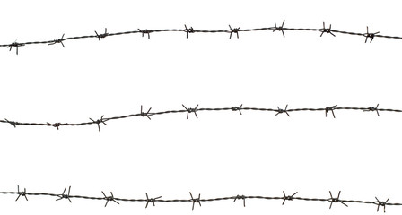 three barbed wire fence on white background