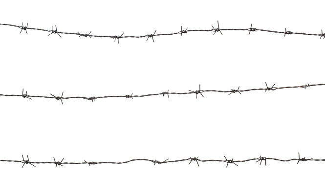 three barbed wire fence on white background