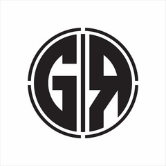 GR Logo initial with circle line cut design template on white background