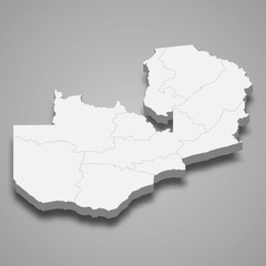 Obraz premium Zambia 3d map with borders of regions Template for your design