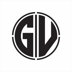 GV Logo initial with circle line cut design template on white background