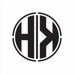HK Logo initial with circle line cut design template on white background