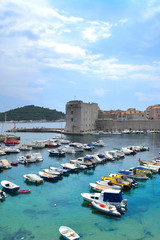 Fototapeta na wymiar Old walls and bays of Dubrovnik