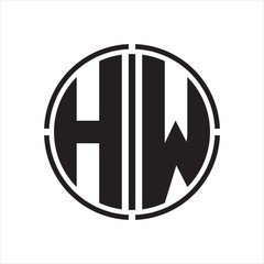 HW Logo initial with circle line cut design template on white background