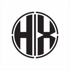 HX Logo initial with circle line cut design template on white background
