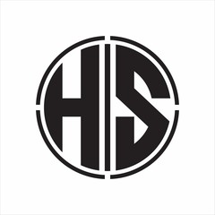 HS Logo initial with circle line cut design template on white background